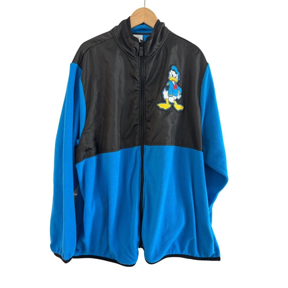 Disney Donald Duck Fleece Jacket Mens 2XL Blue/Black Full Zip Lightweight Embroi